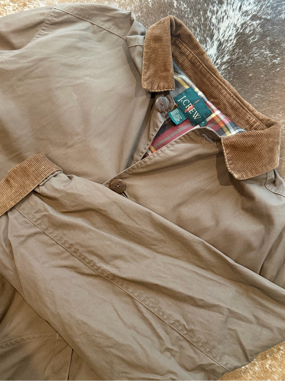 Vintage 1990s J.Crew Barn Coat Men’s XL Brown Plaid Lined